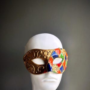Colorful Masquerade Mask Mens, Harlequin Gold Mask, Harlequin Mask, Mens Venetian Harlequin Mask, Mens Masquerade Mask, Jester Mask