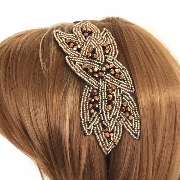 Rustic gold metallic Beaded Flapper Headband l Roaring 20s hair accessories Women bead headpieces great Gatsby inspired