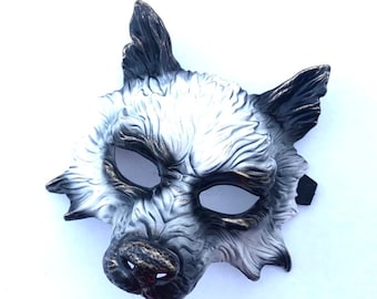Steampunk Black White Rugged Wolf Mask for Halloween