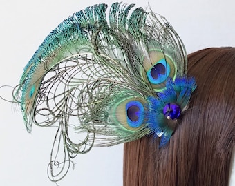 Dameshaarstuk met pauwenveer, hoofddeksel met pauwenveer, elegante pauwenhaaraccessoires