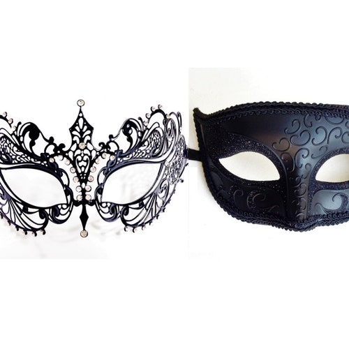 Black/crystal Couples Masquerade Mask His & Hers Masquerade | Etsy