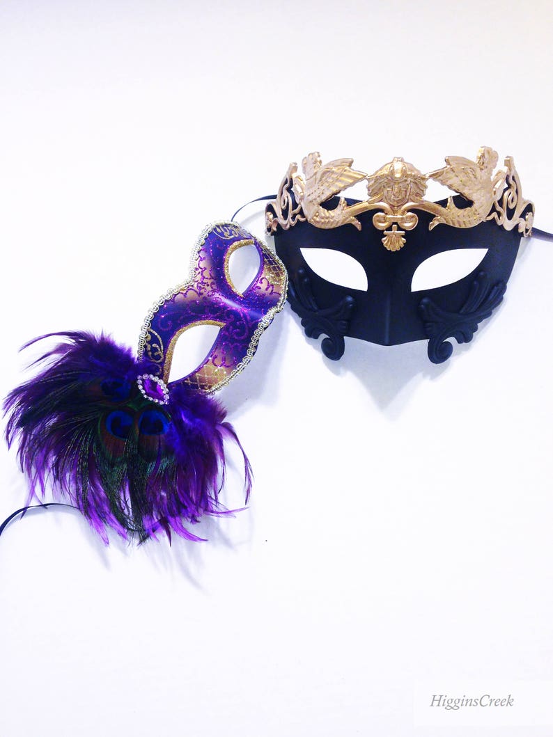 Purple Gold Theme Couples Masquerade Masks His /& Hers Masquerade Masks Masquerade Mask with Diamonds