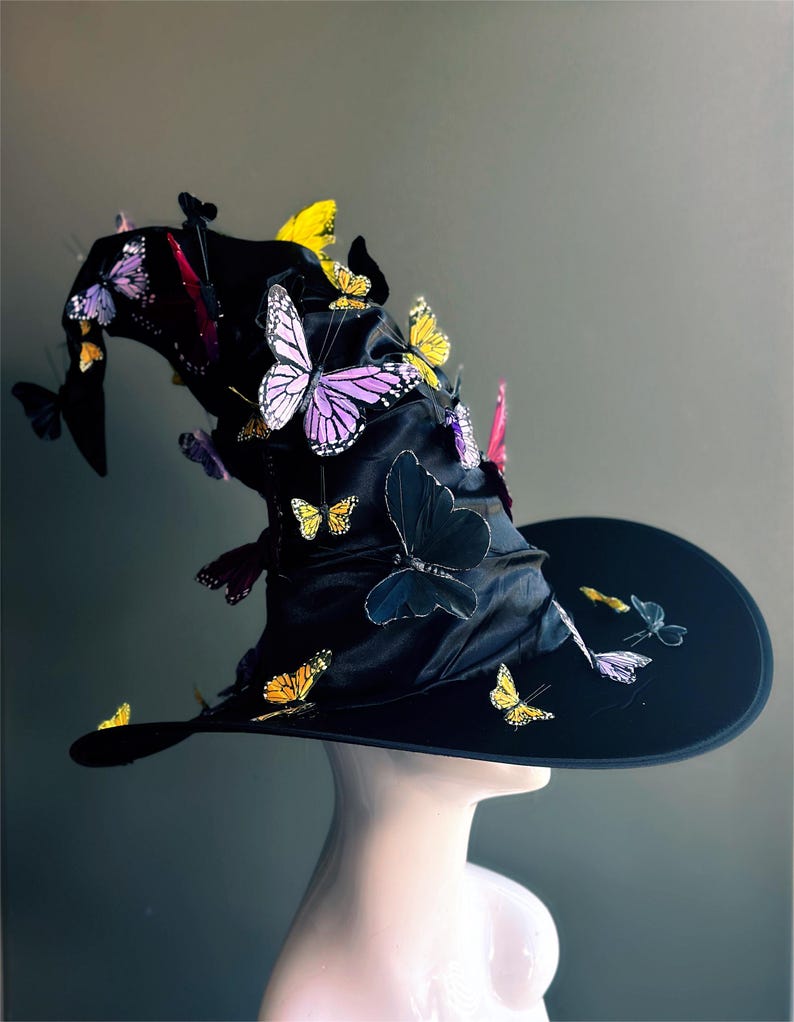 Cappello da strega nero, cappello da strega, cappello da mago, cappello a punta, cappello a tesa larga, mago, stregone, stregone di Halloween, cappello alto, stregoneria di Halloween immagine 13