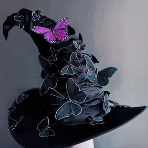 Cappello da strega nero, cappello da strega, cappello da mago, cappello a punta, cappello a tesa larga, mago, stregone, stregone di Halloween, cappello alto, stregoneria di Halloween immagine 5