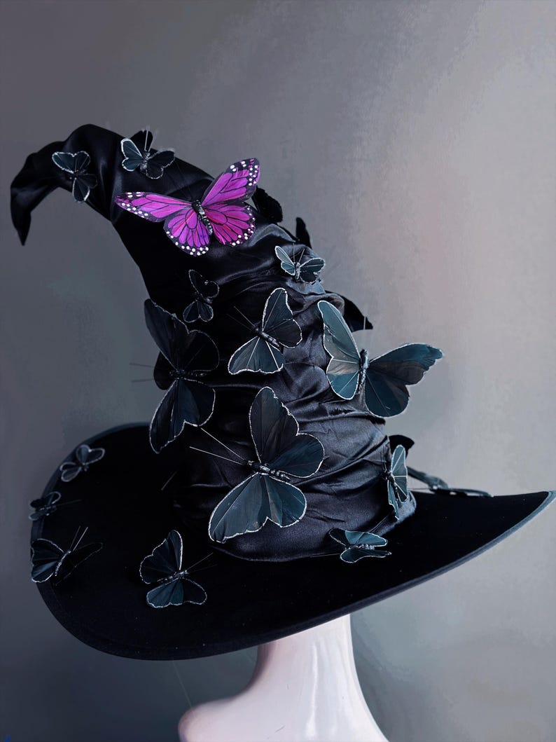 Cappello da strega nero, cappello da strega, cappello da mago, cappello a punta, cappello a tesa larga, mago, stregone, stregone di Halloween, cappello alto, stregoneria di Halloween immagine 5