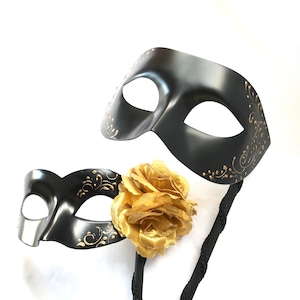 Couples masquerade masks handheld stick masks his and hers black masks men women glamorous masquerade ball masks