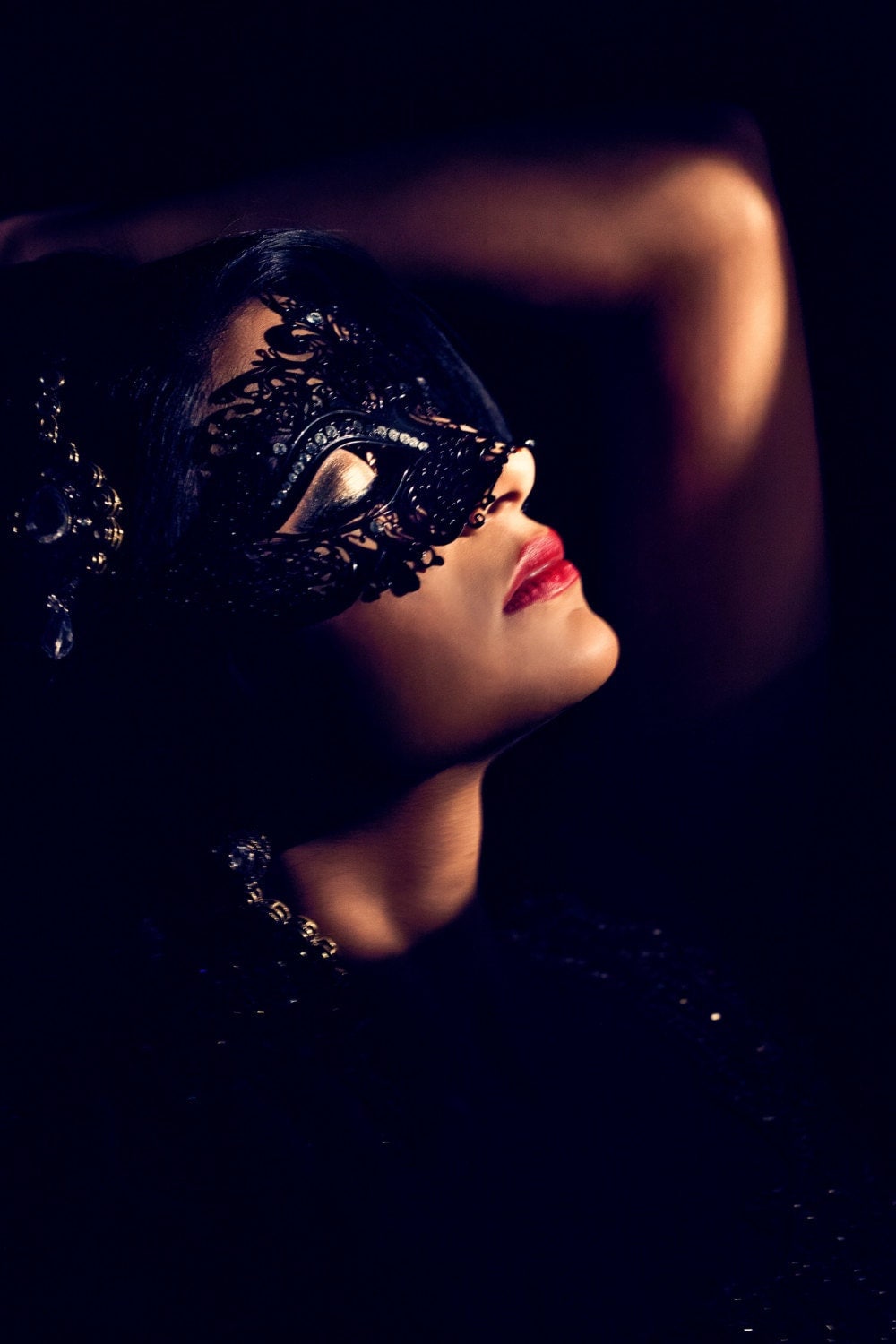 Black Venetian Masquerade Ball Mask for Women With Rhinestones - Etsy