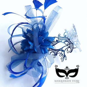 Blue Feather Masquerade Mask, Blue Feather Masks, Blue Mardi Gras Masks, Blue Masquerade Ball, Feather Mask Royal Blue Black