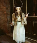 Women Pagan ritual headdress shaman skull headpiece deer antler skull headpiece ancestral ritual ram horns animal skull mask