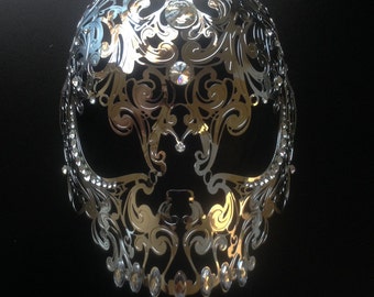 Mens Skull Mask Masquerade Metal Mask White Halloween Mask filigree Laser Cut