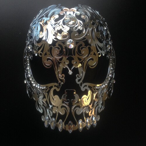 Mens Skull Mask Masquerade Metal Mask White Halloween Mask Etsy