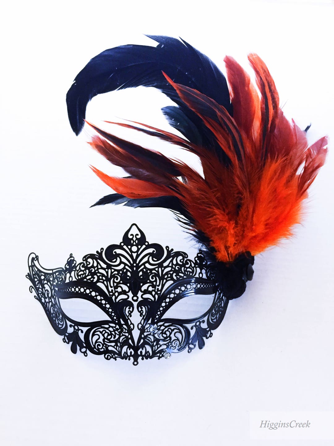 Orange Feather Masquerade Mask, Orange Halloween Mask, Orange Mardi