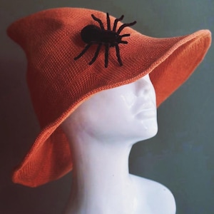 Disfraces de Halloween - Sombrero de bruja naranja con araña - Sombrero de bruja divertido