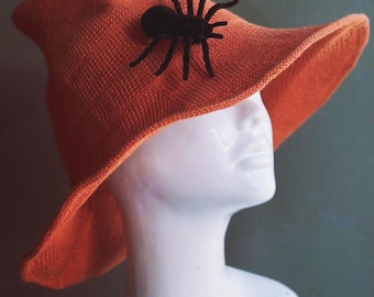 Halloween Costumes - Orange witch hat with Spider - Fun witch Hat