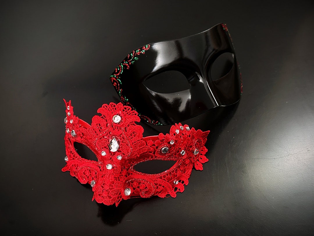 Red Masquerade Masks for Couples Christmas Masks, Red Feather Mask