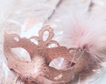 Masquerade mask kids blush pink mask with feathers Custom color mask party birthday masks Halloween masks