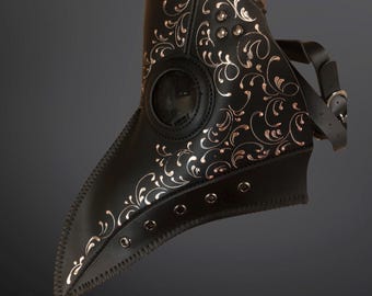 Máscara de médico de la peste, máscara de mascarada, máscara de peste, máscara de pájaro de cuero sintético, grajilla, disfraz de Halloween de estilo steampunk para boda, máscara de pájaro con pico de nariz larga