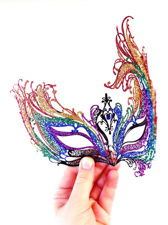 Rainbow Winged Masquerade Mask in Glitter Metal - Etsy display picture 1