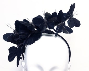 butterfly headband Black Butterfly Fascinator headpiece  Derby Hat Black butterflies headpiece Women hat
