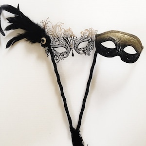 Stick Masks for couples Masquerade Men Women Couples Carnival Mask Pair, Metal and Glitter Venetian Masquerade Masks