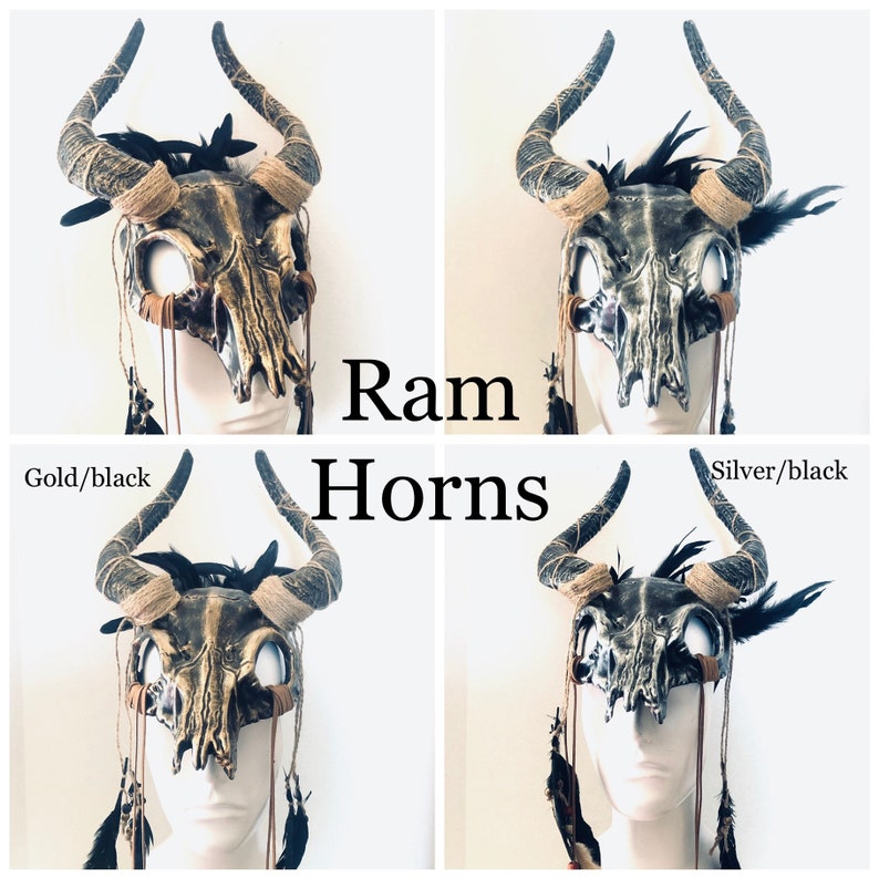 Wicker man Skull headdress Gaelic festival samhain pagan ritual horn skull feather headpiece Druid viking headwear Ram Horn Deer Antler image 10