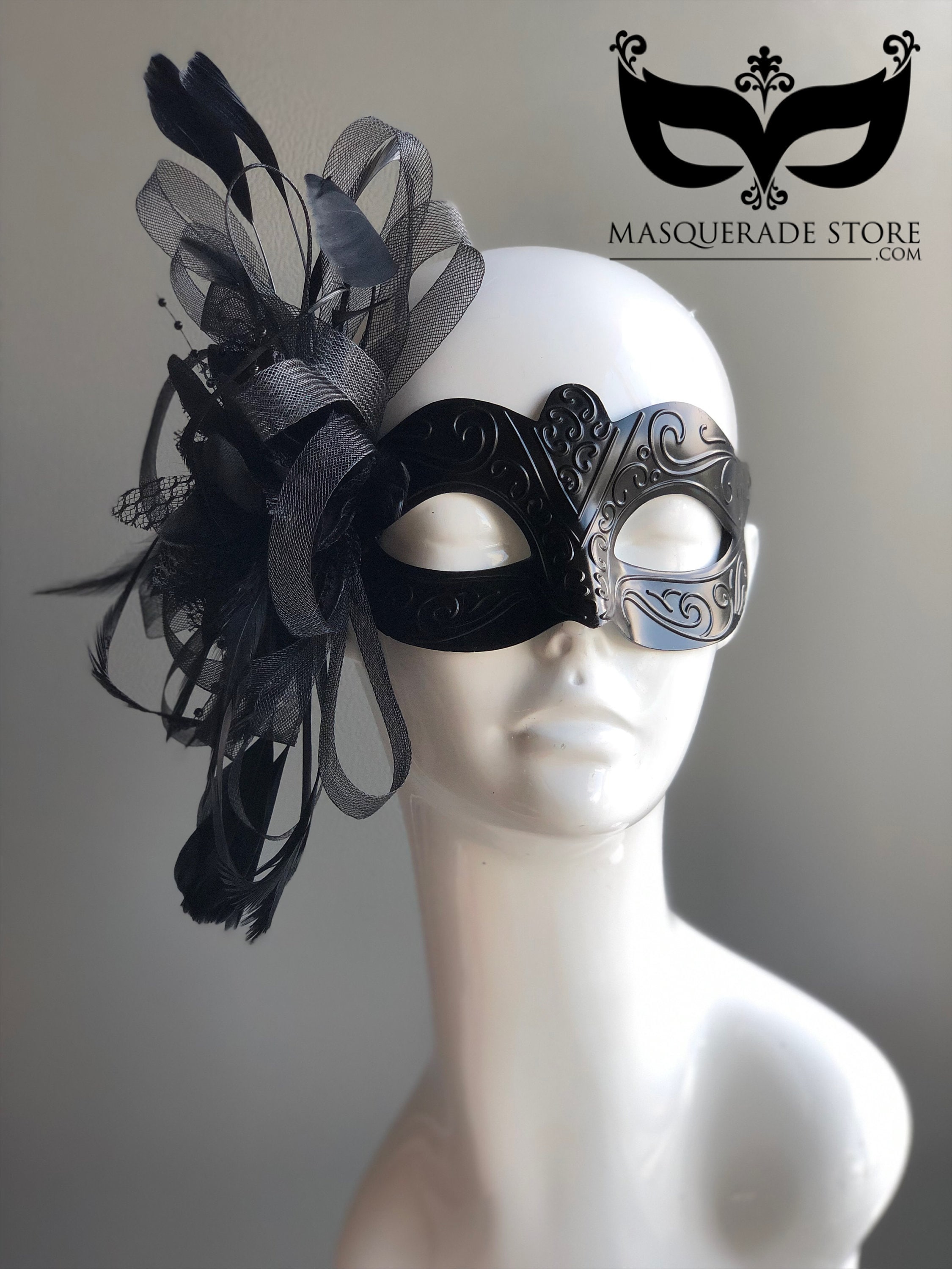 エレガントな黒の仮面舞踏会マスク女性用フェザー仮面舞踏会パーティー