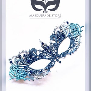 Masquerade Mask women Blue turquoise Teal navy, Masquerade Ball, ocean theme Lace, Mardi Gras, halloween, venetian inspired image 8