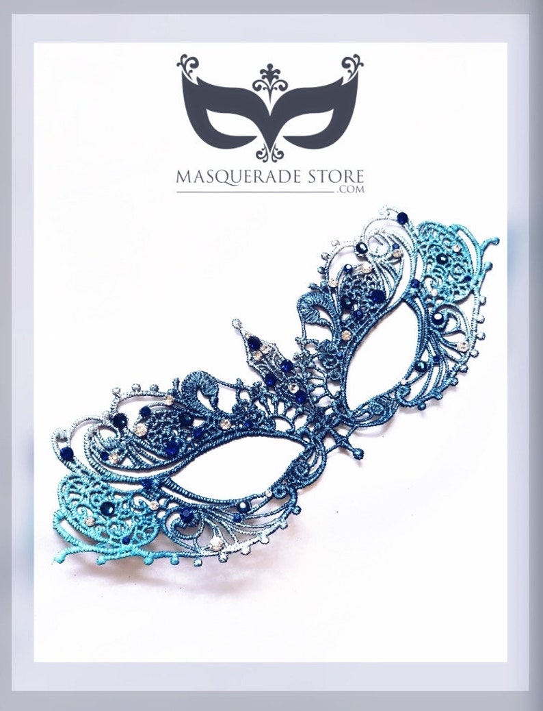 Masquerade Mask women Blue turquoise Teal navy, Masquerade Ball, ocean theme Lace, Mardi Gras, halloween, venetian inspired image 8