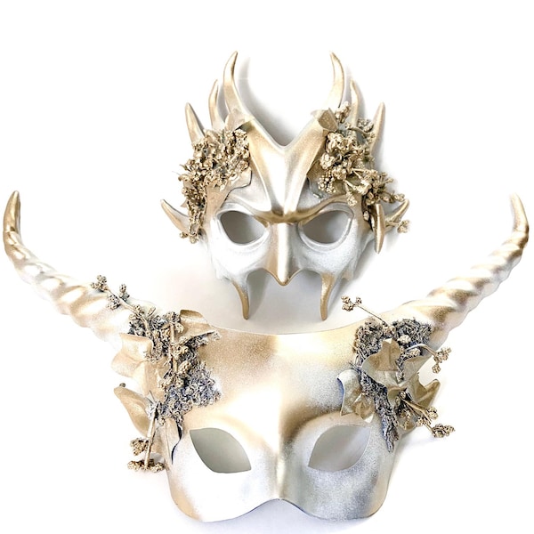 Woodland Creature Horned Halloween Masquerade Mask Pair