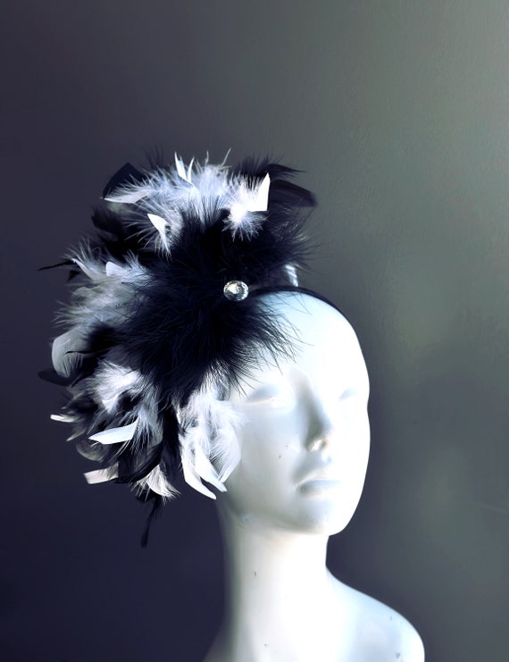 Black and White Feather Headpiece, Womens Fascinator  display picture 1