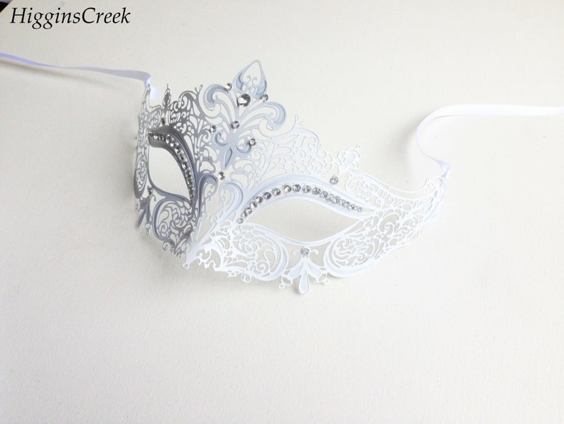 White Masquerade Masks, White Bridal Mask, Wedding Masquerade Mask for Bride, Bridal Mask with Rhinestones, Bridal Mask, Wedding Mask Bride image 1