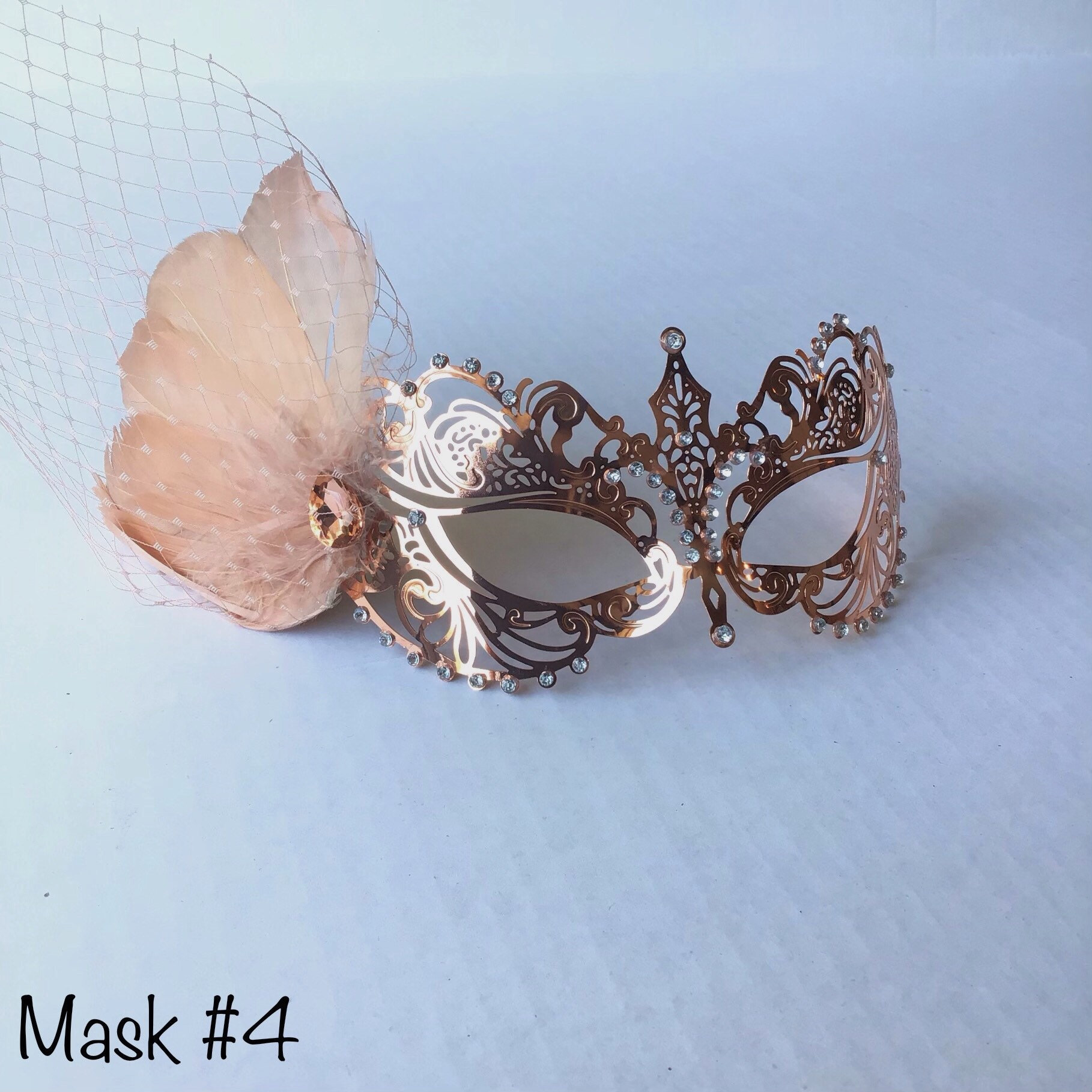 Rose gold masquerade mask women metal mask with feathers Etsy