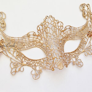 Fox Masquerade Mask Women, Mardi Gras Mask, Phantom Mask Crystals, Lace Masks Gold MORE COLORS CUSTOM masks by HigginsCreek image 1
