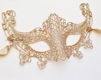 Fox Masquerade Mask Women, Mardi Gras Mask, Phantom Mask Crystals, Lace Masks Gold MORE COLORS CUSTOM masks by HigginsCreek