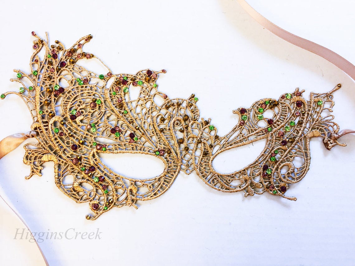Multi Color Jeweled Masquerade Mask Gold Mask With - Etsy