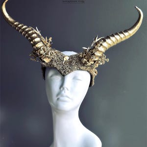 Gold Animal Horn Headpiece, Horn Headband, Woodland Creature, Forest Animal Horns, Photoshoot Prop, Animal Costume, image 3