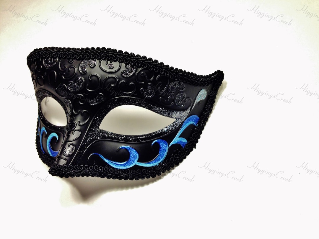 Black and Blue Highlight Masquerade Mask for Men, Mens Mask