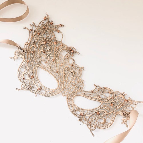 Gold Woman Masquerade Mask With Rhinestones Dazzling Etsy