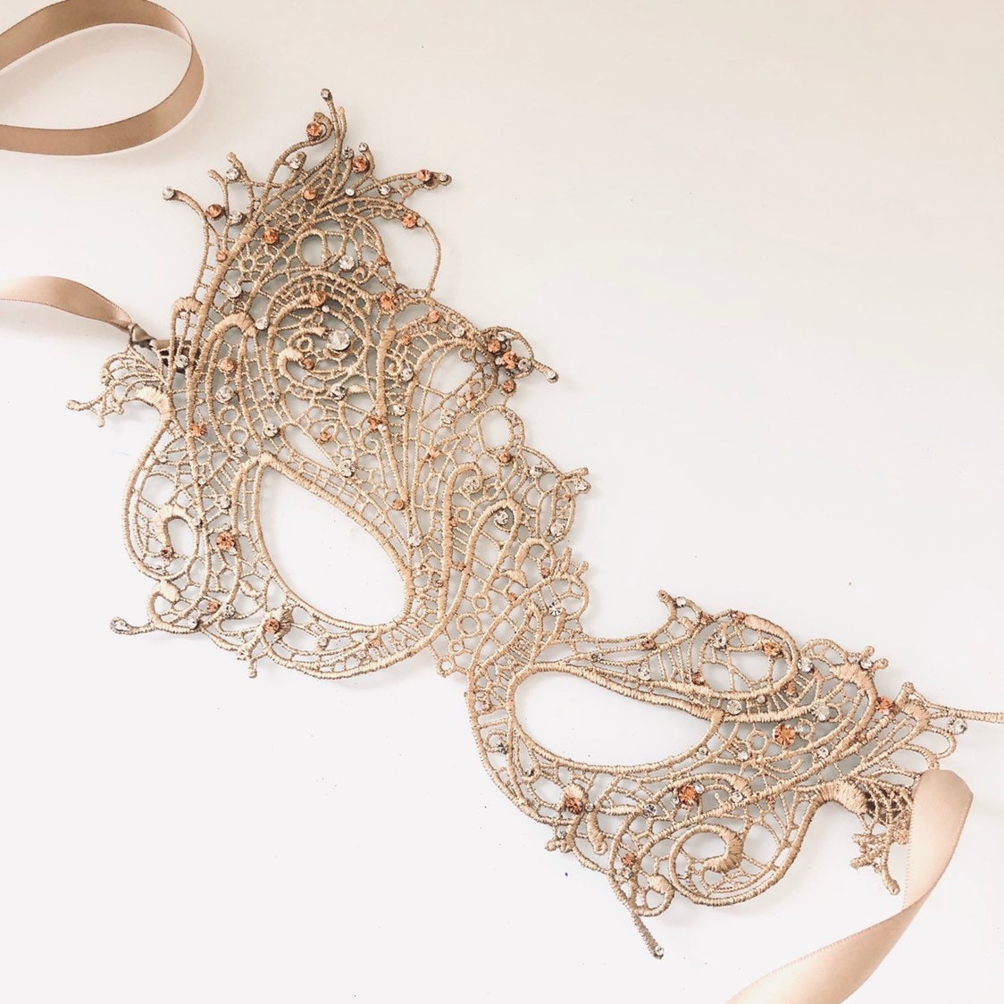 Gold Woman Masquerade Mask With Rhinestones Dazzling