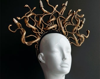 Medusa Halloween Costume Headdress Gold Snake Headband - Adult