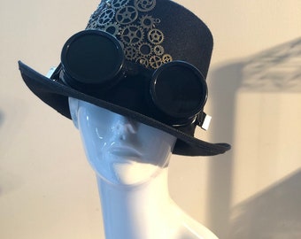 Steampunk Black Riding Top Hat with Goggles