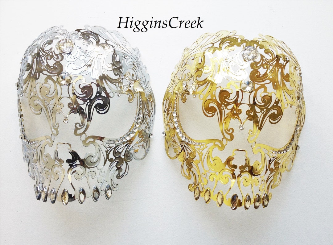 Masquerade Mask Mens Skull Mask Gold Skull Masks Light Metal Etsy