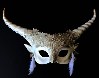 Woodland Creature Women Masquerade Mask With Horns, Mythical Creatures, Halloween Accessories, Mythical Halloween