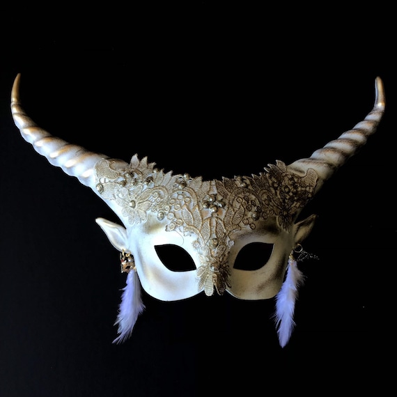 Woodland Mythical Creature Ivory Horned Masquerade Mask