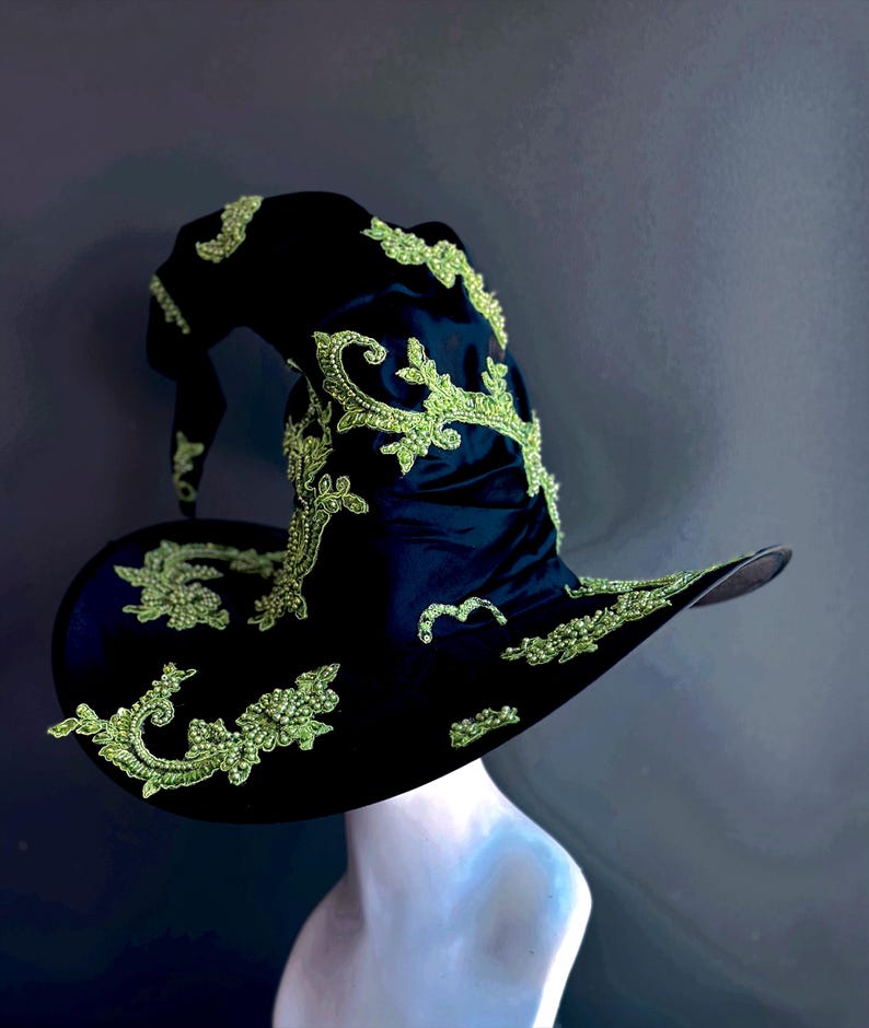 Häxkostymhatt GRÖN Häxhatt Halloween Cosplay Trollkarl Häxkonst Rekvisita Trollkarlshatt Trollkarlshatt Svart Häxhatt Halloween Festhatt bild 6