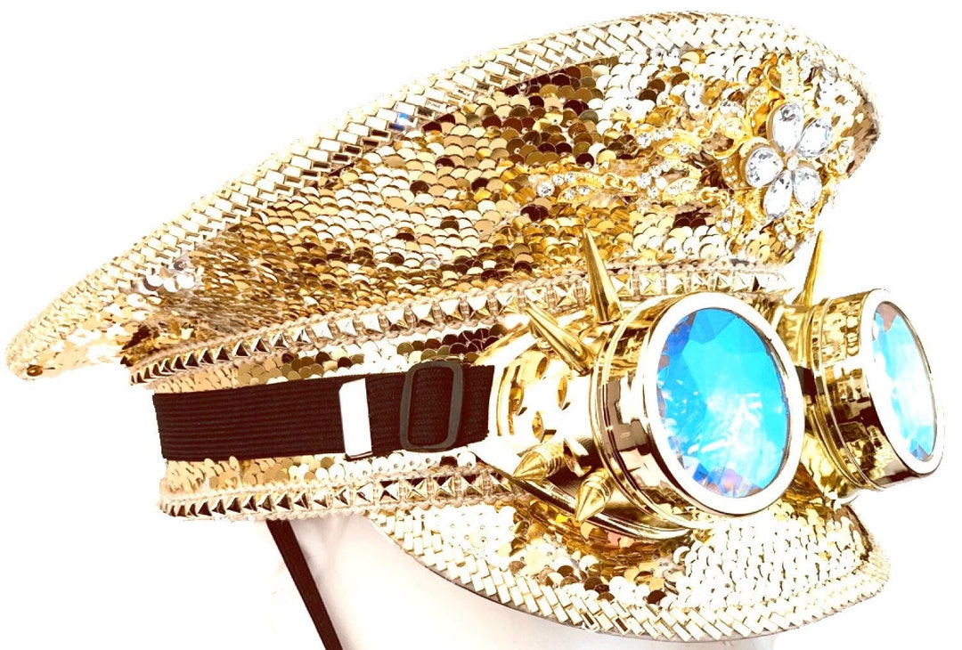 Gold Captain Hat Gift Idea Rave Fan Black Captains Hat With Steampunk
