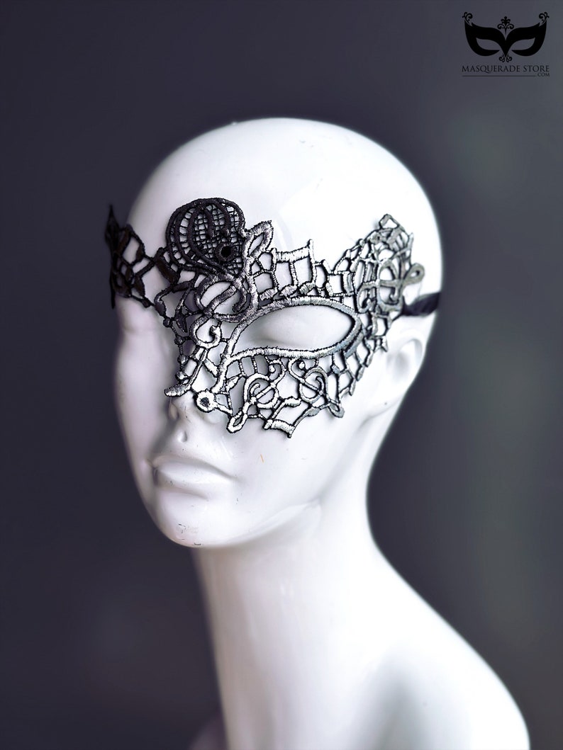 Womens Blue Lace Masquerade Mask, Venetian Music Note Mask, Masquerade Party, Masked Ball, Masquerade Gala, Prom Mask, Wedding Mask Silver