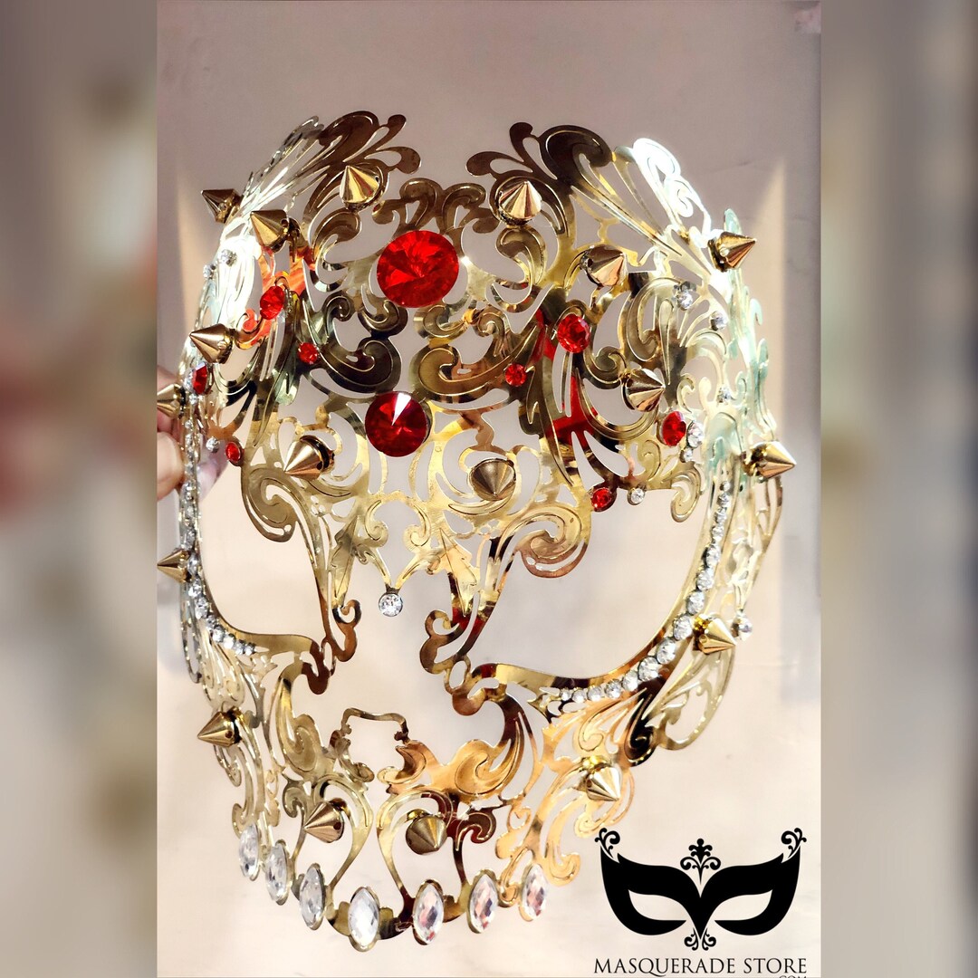 Mens Skull Mask Masquerade Metal Mask White Halloween Mask Filigree