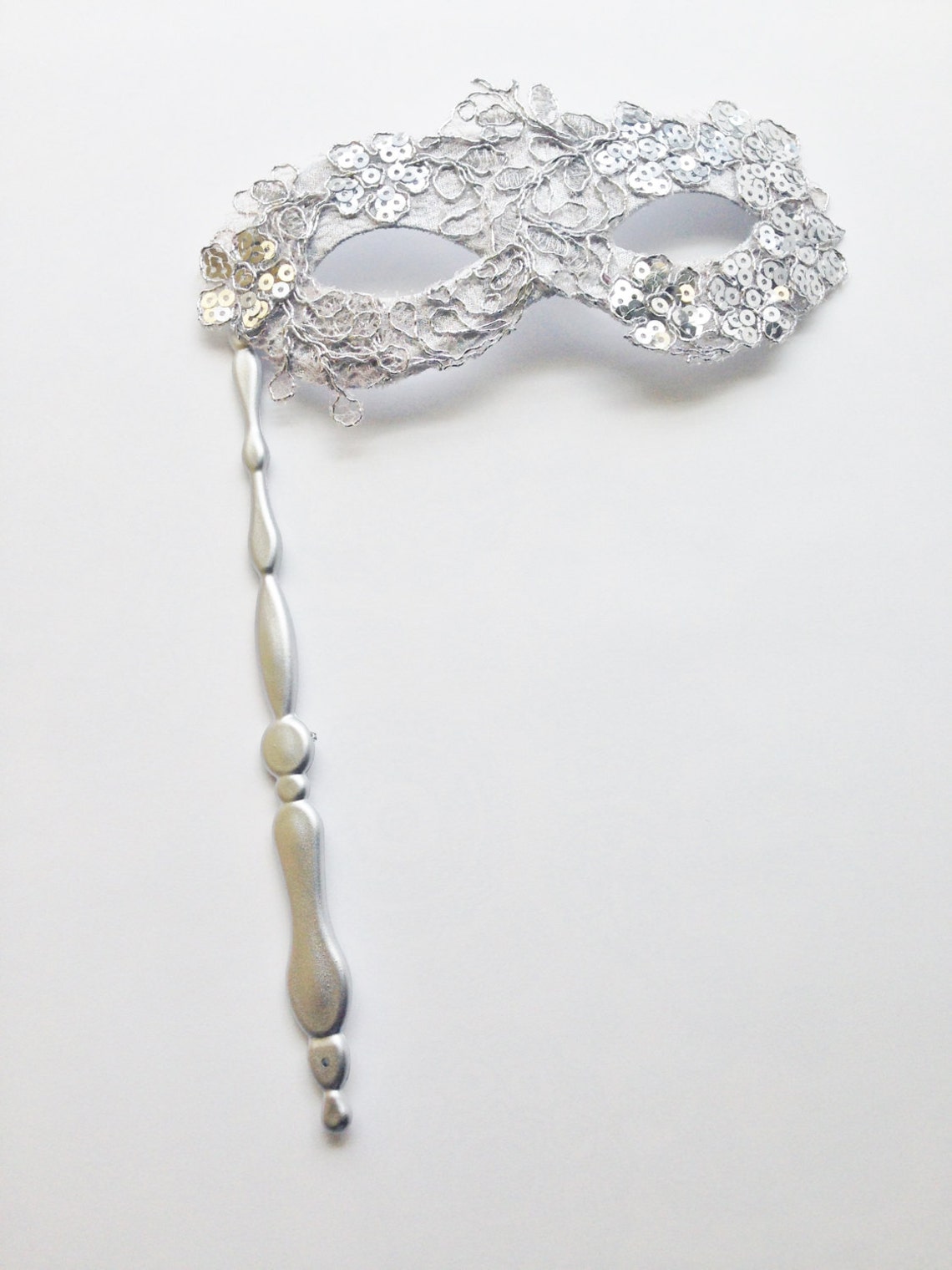 Silver Masquerade Mask on Stick Womens Hand Held Mask Etsy