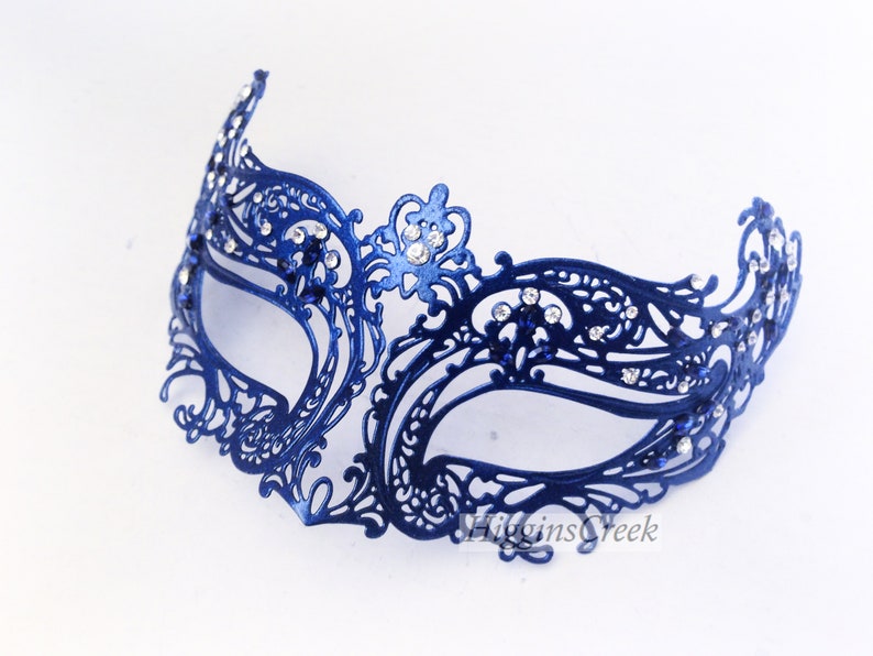 Navy Blue Masquerade Mask Women, Venetian Mask, Mardi Gras RHINESTONES, Masquerade Party Mask, Masked Ball, Womens Mask image 2